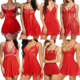 Red Women's Sexy Lingerie Sleepwear Babydoll Underwear Lace Dress Christmas Gift