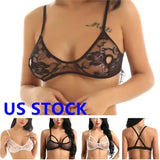 Women Lace Bra Nipple Cupless Bralette Hollow out Wire-free Lingerie Tank Top_