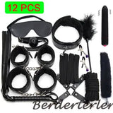 12pcs Handcuffs Collar Whip Gag Clamps Set Rope Gear Plugs for Couples Women