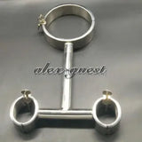 New Stainless Steel Pillory Cangue Neck Collar Oval Handcuffs Wrist Restraint