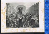 Daniel Defoe Put in the Pillory, by Crowe - Antique Steel-Engraved Print 1875