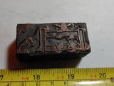 Vintage Letterpress Printing Block Cowboy Man Fence or Pillory? Dog?