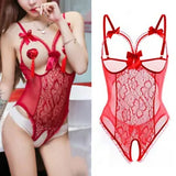 Womens Sexy Lingerie Lace Open Cup One Piece Cupless Sleepwear Babydoll Bodysuit