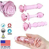 Pink Flower Glass Anal Butt Plug Dildo Pyrex Rose Sex