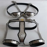 Stainless Steel Bondage Chastity Belt Device Set with Bra Collar Thigh Cuff BDSM