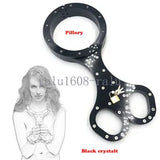 Black Crystal Pillory Shackles Handcuffs Neck Wrists Cuffs Restraint Male Female