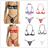 Two-Piece Women Cupless Top Bra T-back G-string Thong Sexy Lingerie Nightwear US