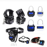 BDSM Bondage Digital Timer Hand&Ankle Cuffs Mouth Gag Restraint Chastity Pants