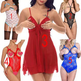 Sexy Lingerie WomenÕs Lace Eyelash Cupless Babydoll Dress Chemise Sleepwear Set