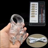 E-Stim Shock Ball Stretcher Male Chastity Cage Delay Ring Scrotum Sleeve BDSM