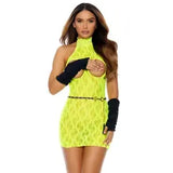 Cupless Lace Mini Dress Open Bust Collar Sleeveless Lingerie Chartreuse 8527