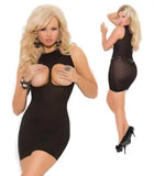 Cupless Mini Dress Opaque Sexy Lingerie Classic Erotic Party Club Black 1415