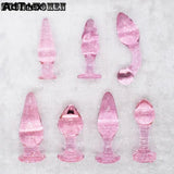 7 Types Pink Crystal Glass Anal Plug Adult Products Prostate Massager Sex Toys