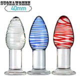 40mm Pyrex Crystal Anus Buttplug Ball Dildo Colorful Veins Glass Anal Sex Toys