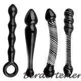 Black Crystal Glass Anal Plug Double Anal Beads Vaginal Anal Dilation Butt Plug