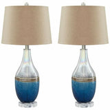 Ashley Furniture Johanna Glass Table Lamp in Blue and Clear (Set of 2)