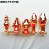 5 Style Crystal Anal Plug Beads G Spot Prostate Massager Glass Golden Sex Toys