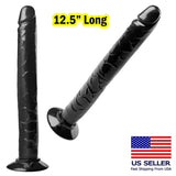 Pleasure Tower Huge XL Dildo 12.5" Black Veined Shaft Dong Suction Cup Sex Toy