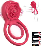 Vibrating Cock Ring with Rose Clitoral Stimulator, Pleasure Penis Ring Vibrator