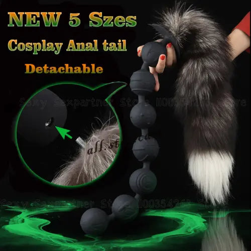 Furry Anal Beads Sex - New Long Anal Beads Real Fox Tail Cosplay Butt Plug Separable Anal Dildo Sex  Toy | Pornhint