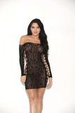 Floral Lace Long Sleeve Chemise - One Size - Black