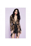 Sheer Lace Robe With Butterfly Sleeves and Satin  Waist Tie